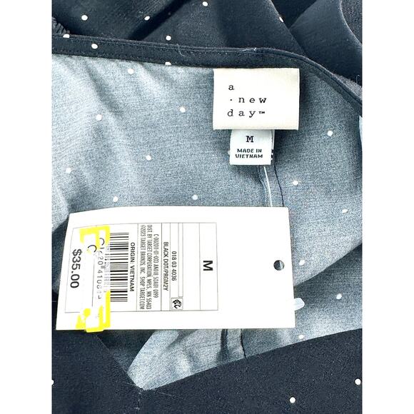 A New Day Women's Polka Dot Midi Dress Size Medium Black Long Sleeve V-Neck NWT - Picture 8 of 13